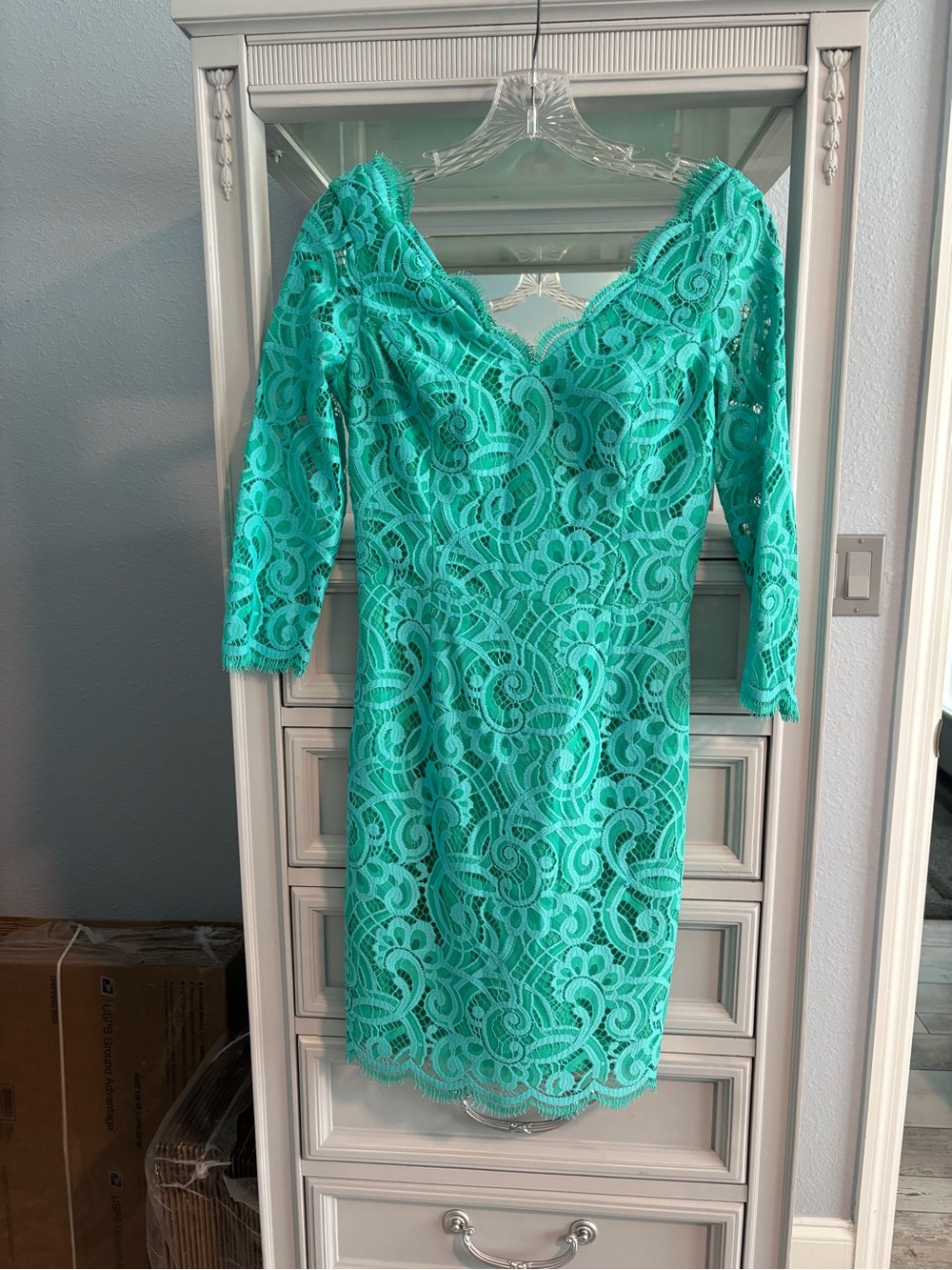 Lilly Pulitzer Teal Lace V-Neck Midi Dress